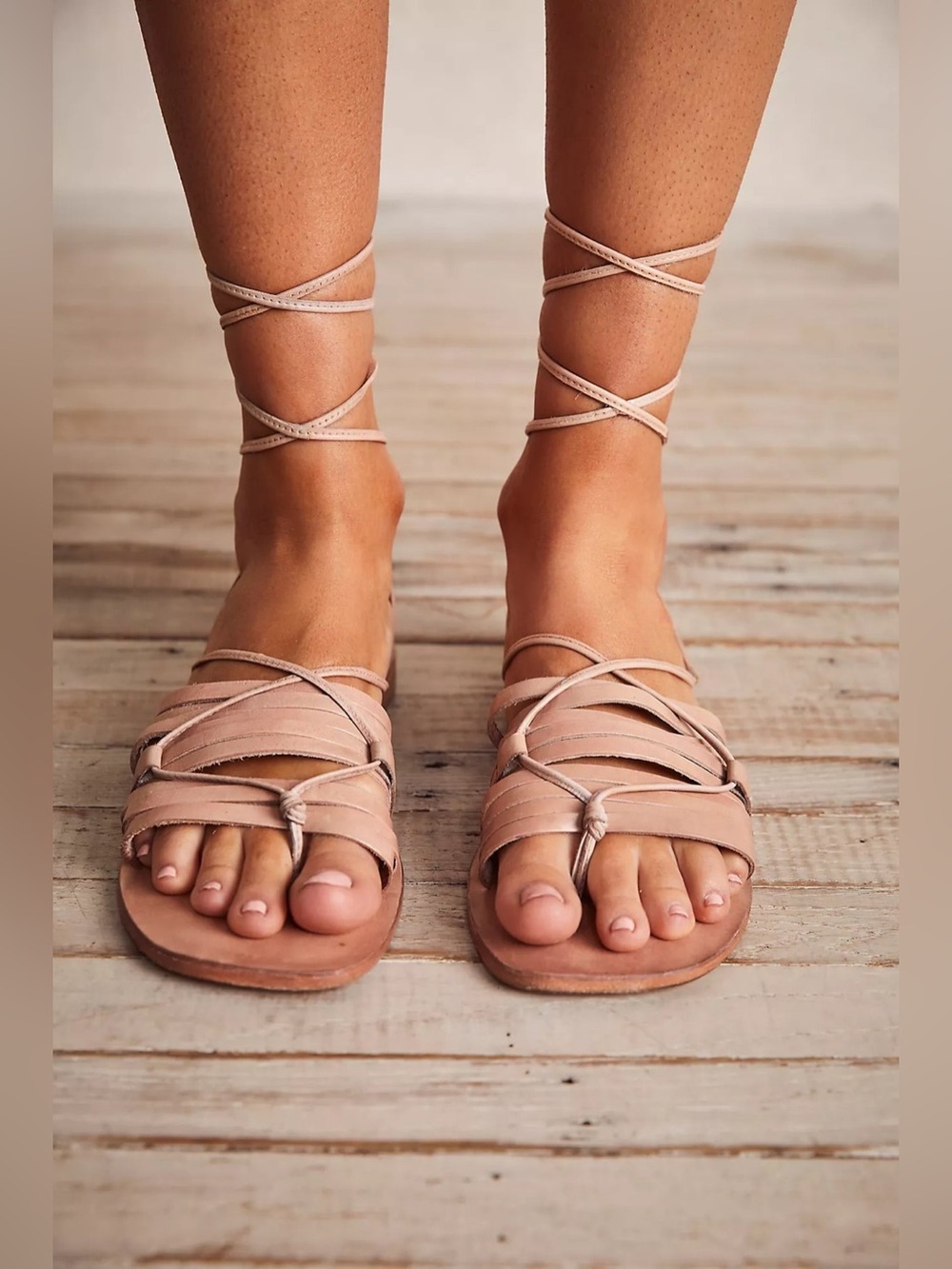 Free People Cami Huarache Wrap Sandal Tan 40 / 9.5 GUC